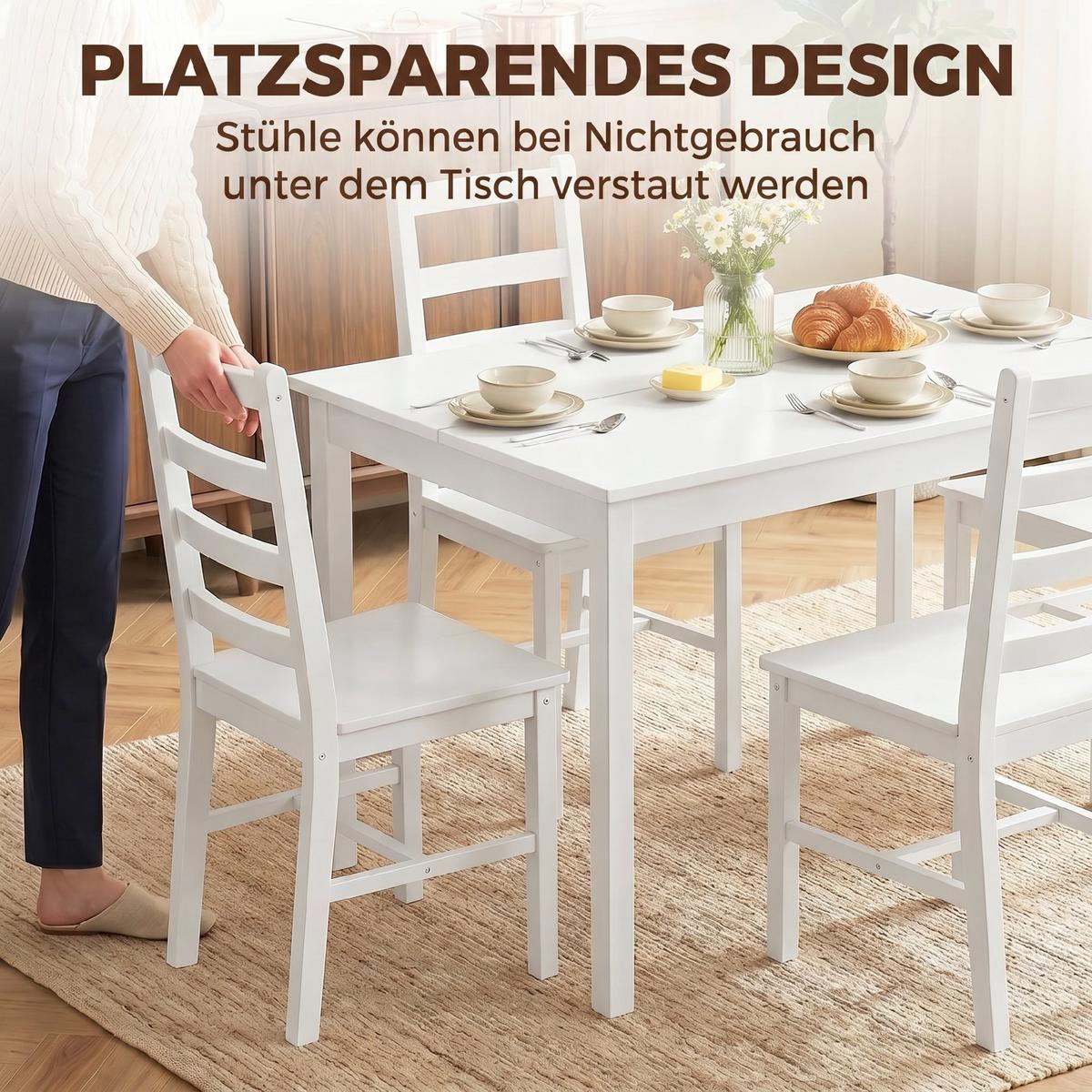 ESSGRUPPE 5er Set Kiefernholz Weiß - Weiß, Holz (73/75/118cm) - HOMCOM