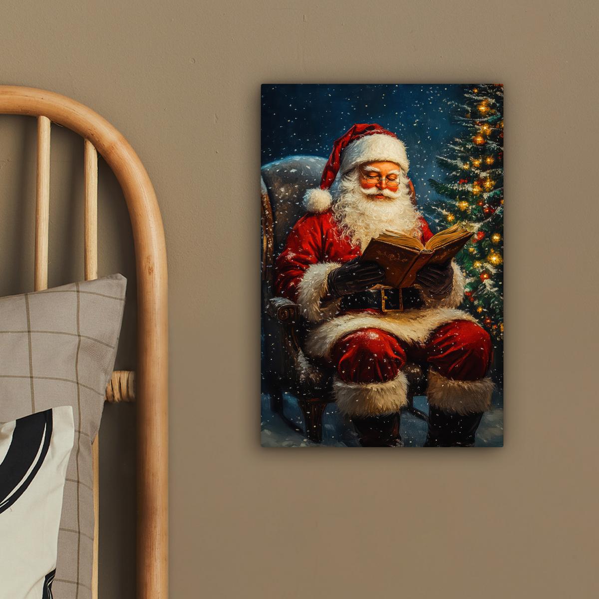 LEINWANDBILD Weihnachtsmann - Weihnachten - Winter - Weihnachtsbaum Deko Wohnzimmer 20x30 cm - Bordeaux, Textil (20/30cm) - MuchoWow