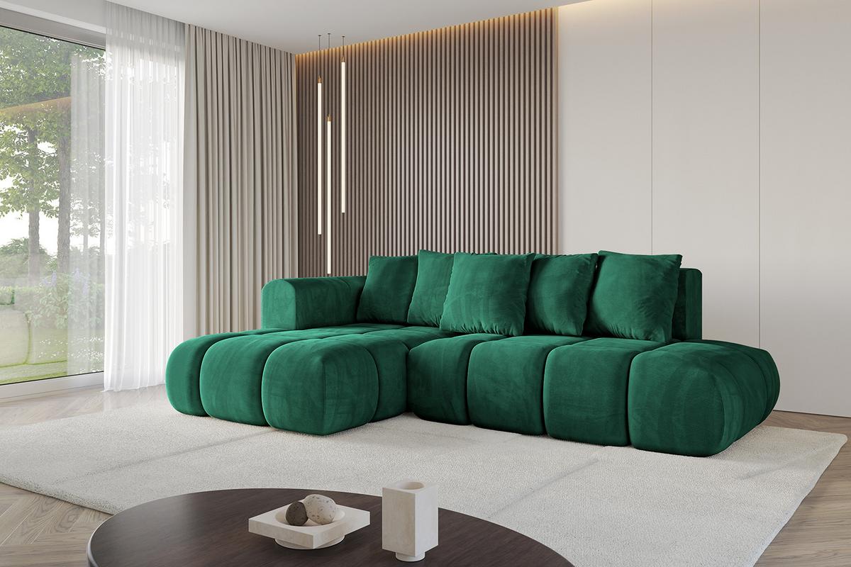 ECKSOFA Ottomane Links CLOUD-L-v1 280x185x90 Dunkelgrün Velours - Dunkelgrün, Holzwerkstoff/Kunststoff (180/289cm) - ALTDECOR