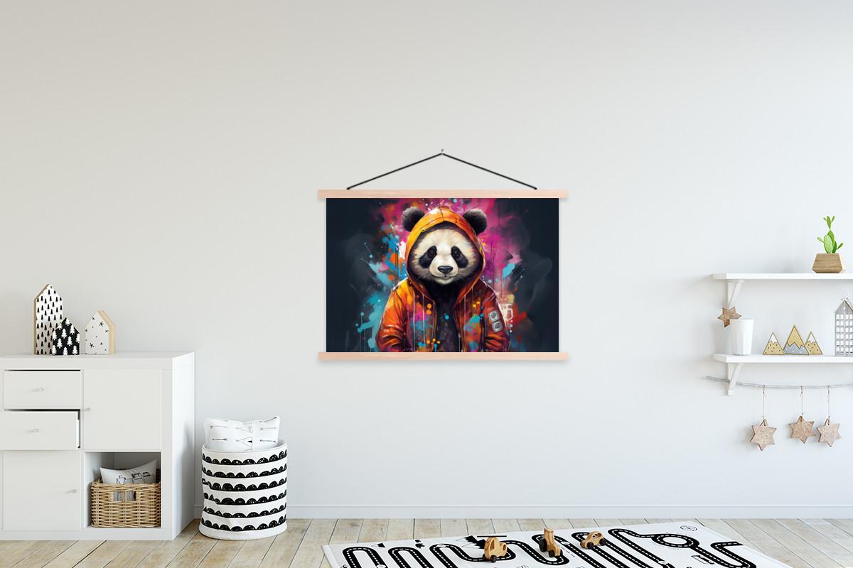 POSTER MIT MAGNETLEISTEN Panda - Jacke - Graffiti - Orange Magnetleiste 120x80 cm - Orange, Textil (120/80/0.15cm) - MuchoWow