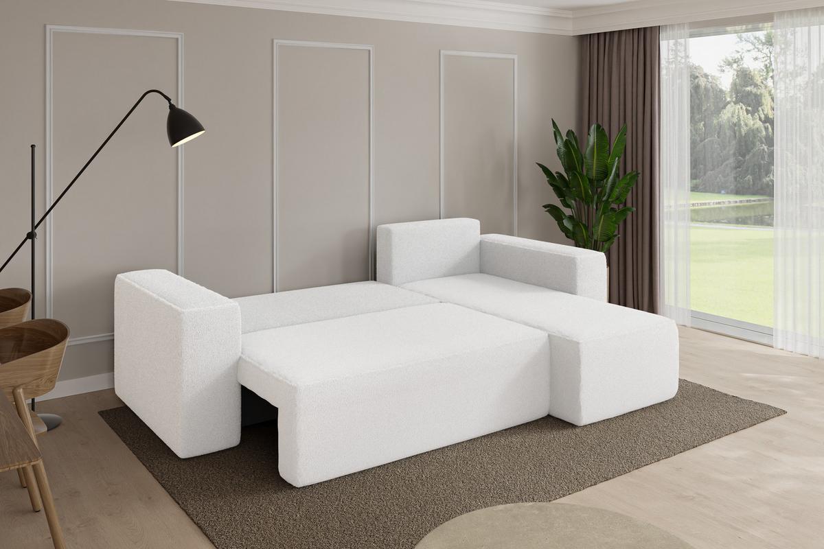 ECKSOFA mit Schlaffunktion Ottomane Rechts SENO-L 249x139x85 Weiß Bouclé - Schwarz/Weiß, Holzwerkstoff/Kunststoff (249/139cm) - ALTDECOR