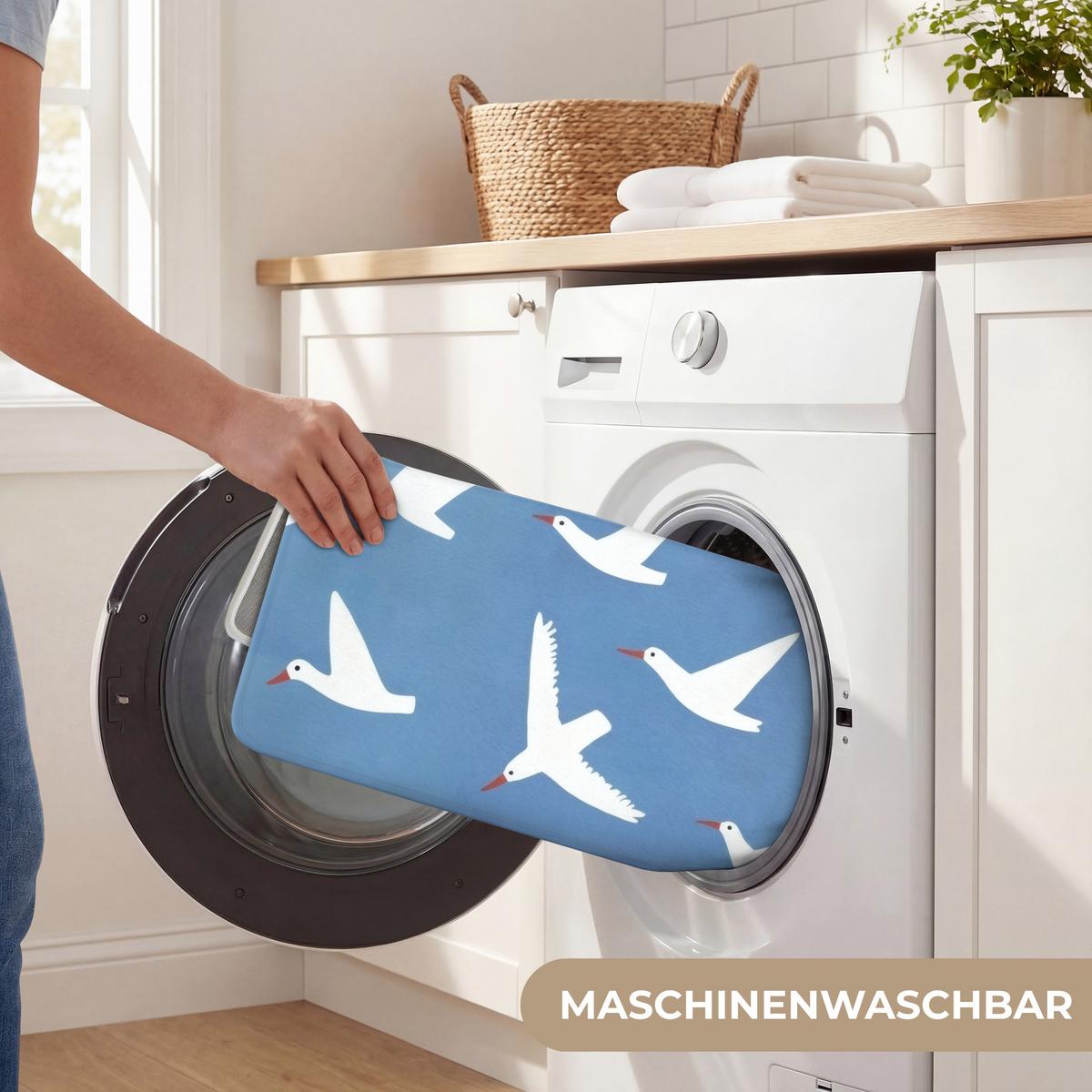 BADEMATTE Vögel - Weiß - Muster 80x50 cm - Blau, Textil (80/50cm) - OnlyWow