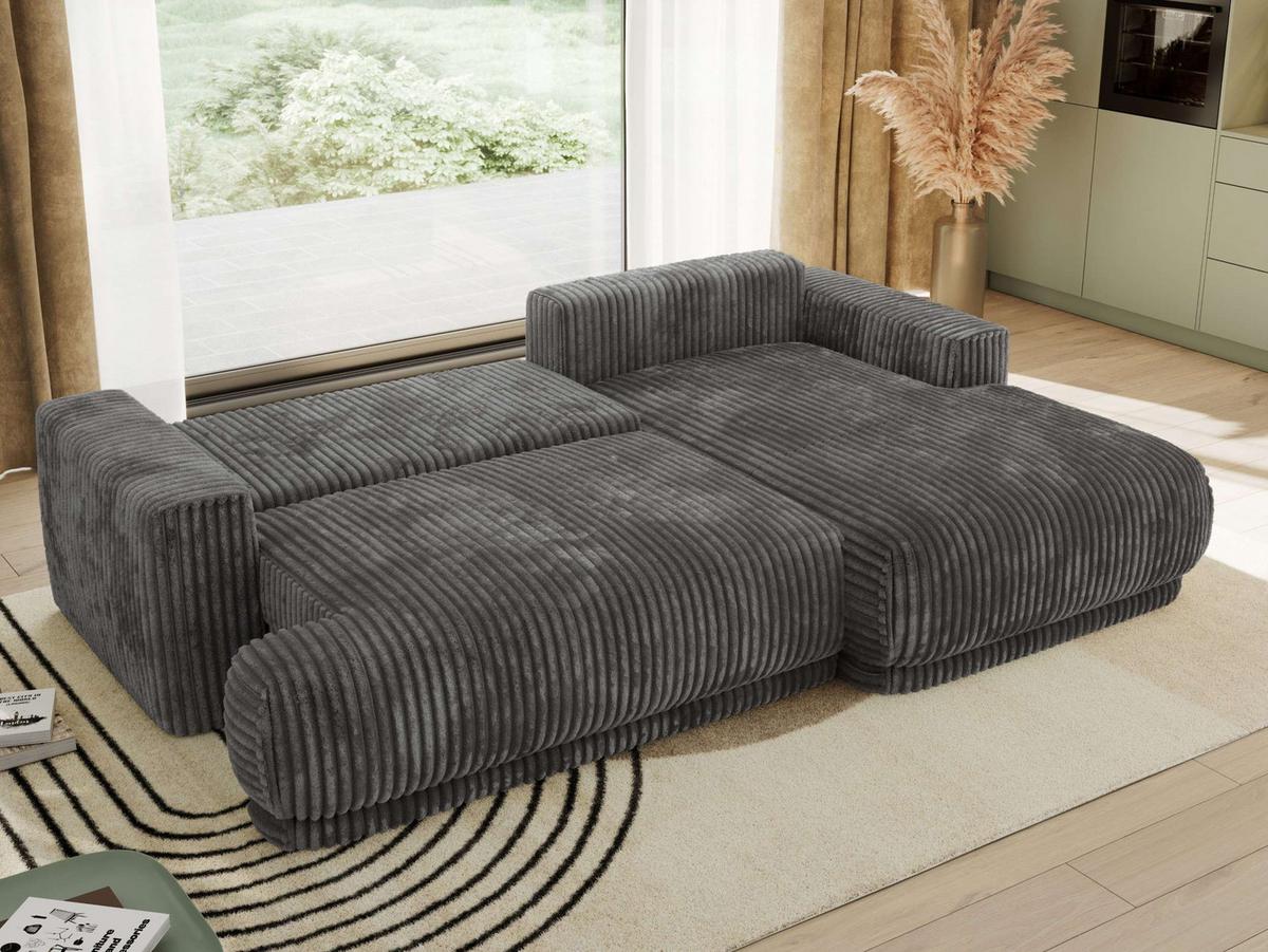 ECKSCHLAFSOFA RINA L Grau Cord - rechts - Schwarz/Grau, Kunststoff/Textil (170/267cm) - MKS