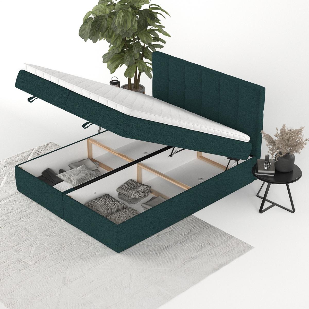 BOXBETT Savio 180/200 cm Grün im Riva Stoff - Schwarz/Grün, Holz/Holzwerkstoff (180/200cm) - AltaBeds
