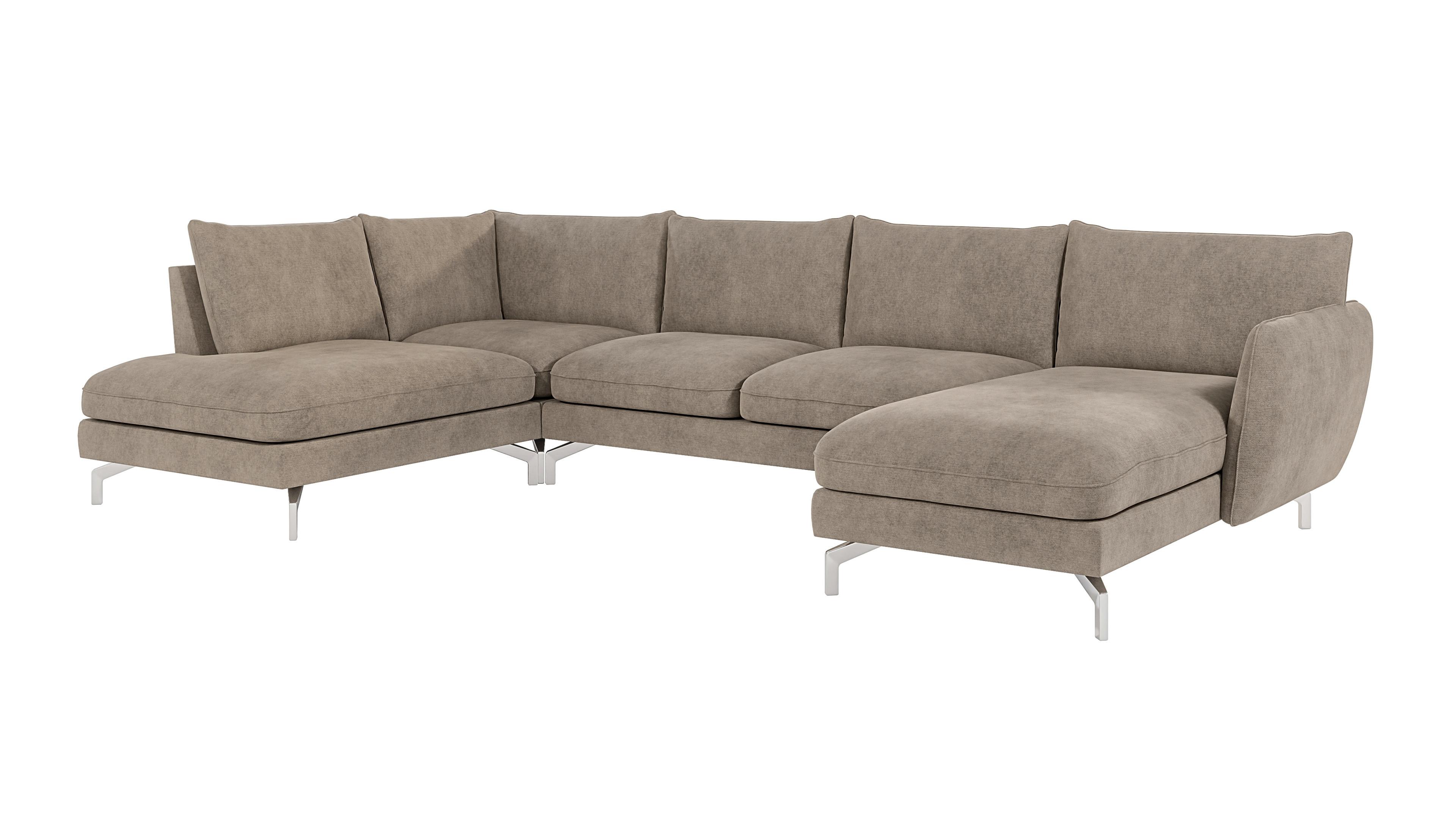 WOHNLANDSCHAFT Elou Dunkelbeige Microfaser - Chromfarben/Beige, Textil/Metall (336/87/200cm) - S-Style