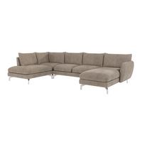 WOHNLANDSCHAFT Elou Dunkelbeige Microfaser - Chromfarben/Beige, Textil/Metall (336/87/200cm) - S-Style