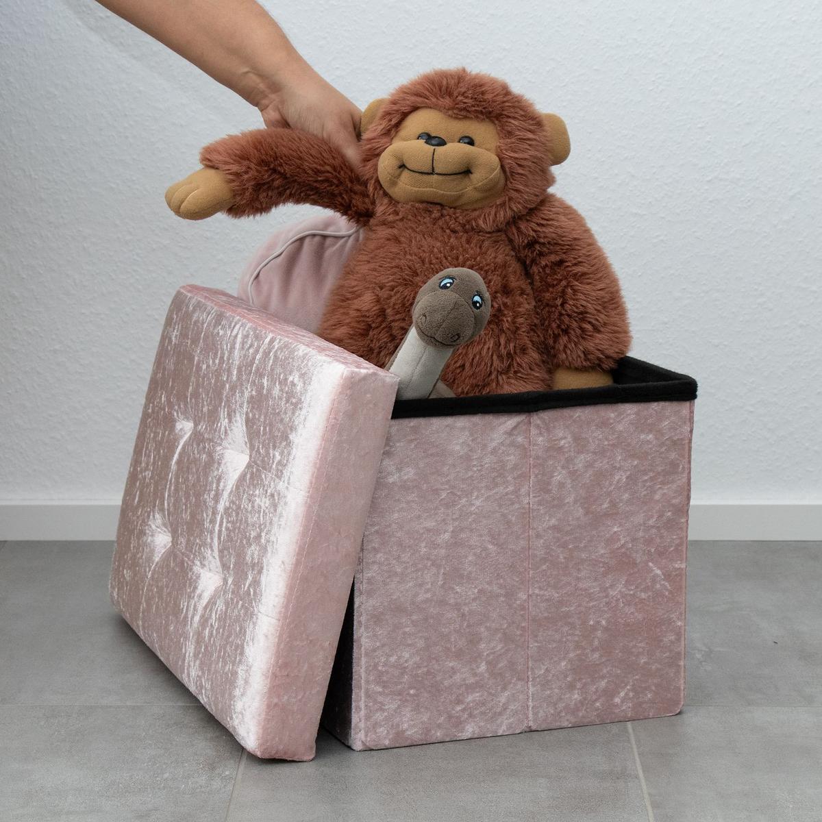 SITZBANK Faltbar mit Samtbezug 49/30/30 cm (Rosa) - Rosa, Karton (30/30/49cm) - Intirilife