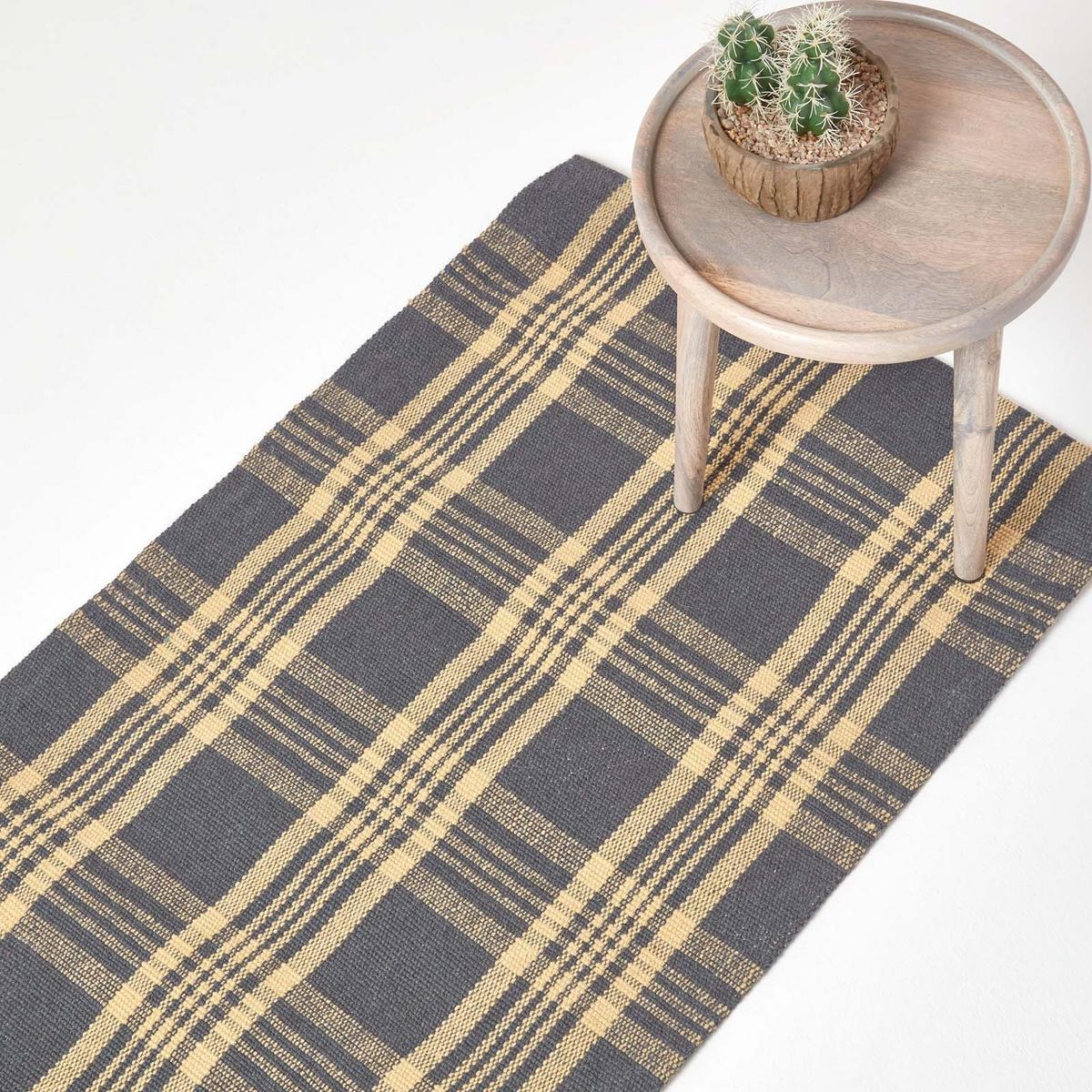 HANDWEBTEPPICH-LÄUFER Douglas kariert 66/200 cm - Grau, Textil (66/200cm) - Homescapes