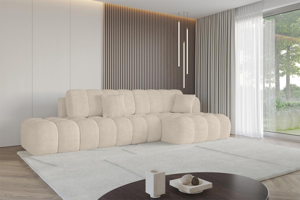 ECKSOFA mit Schlaffunktion Ottomane RECHTS OLEA-L2 321x164x75 Beige Cord - Schwarz/Cappuccino, Holzwerkstoff/Kunststoff (164/321cm) - ALTDECOR