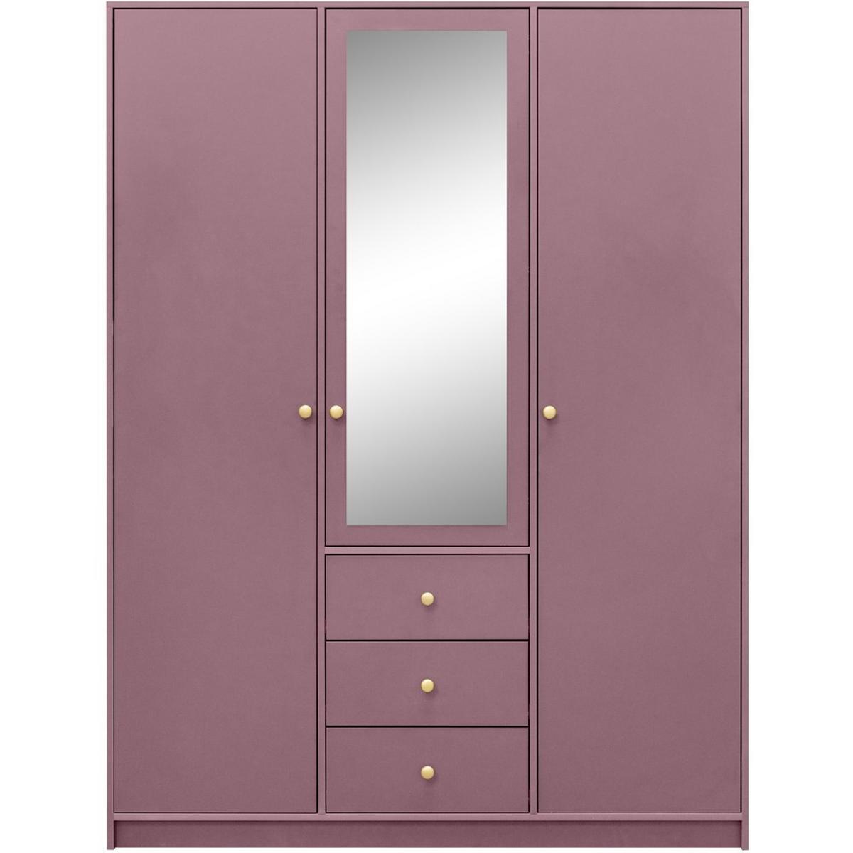 DREHTÜRENSCHRANK Solea Lux mit 3 Türen und 3 Schubladen, Pflaume - Pflaume/Goldfarben, Holzwerkstoff (150/200/57.5cm) - Beautysofa