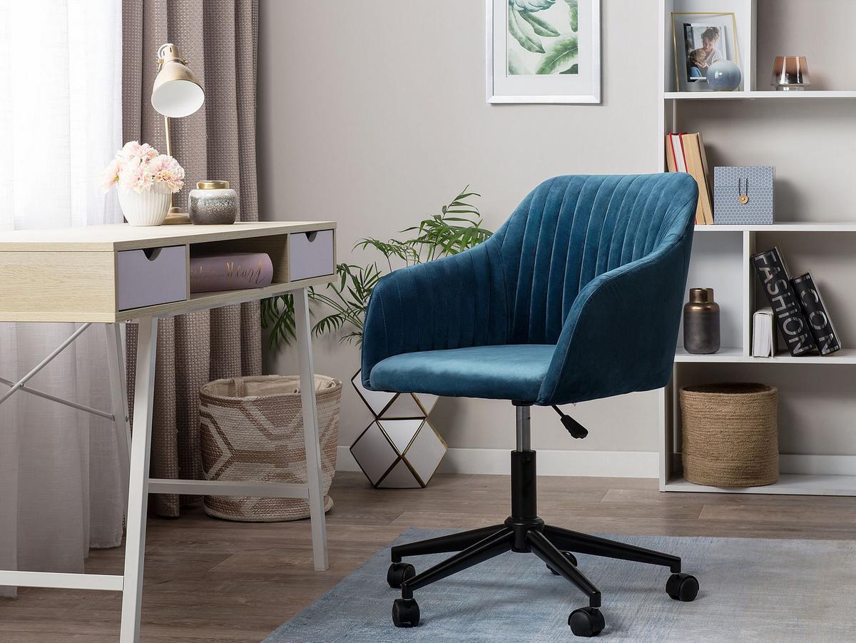 BÜRODREHSTUHL Polyester Blau Venice - Blau/Schwarz, Kunststoff/Textil (46/79/64cm) - Beliani