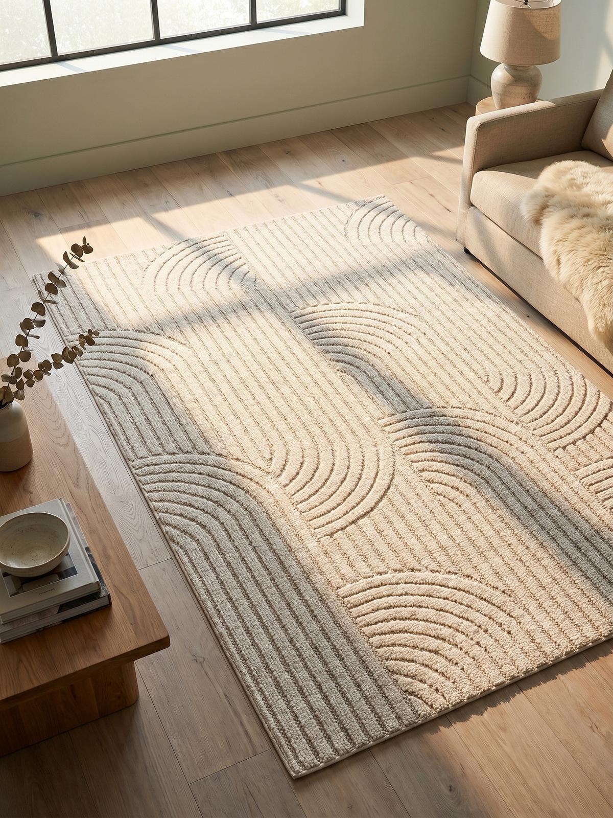 TEPPICH Flachgewebe LANGAU in Creme, mit geometrischen Bögen, 200 x 290 cm - Beige, Textil (290/200cm) - KADIMA DESIGN