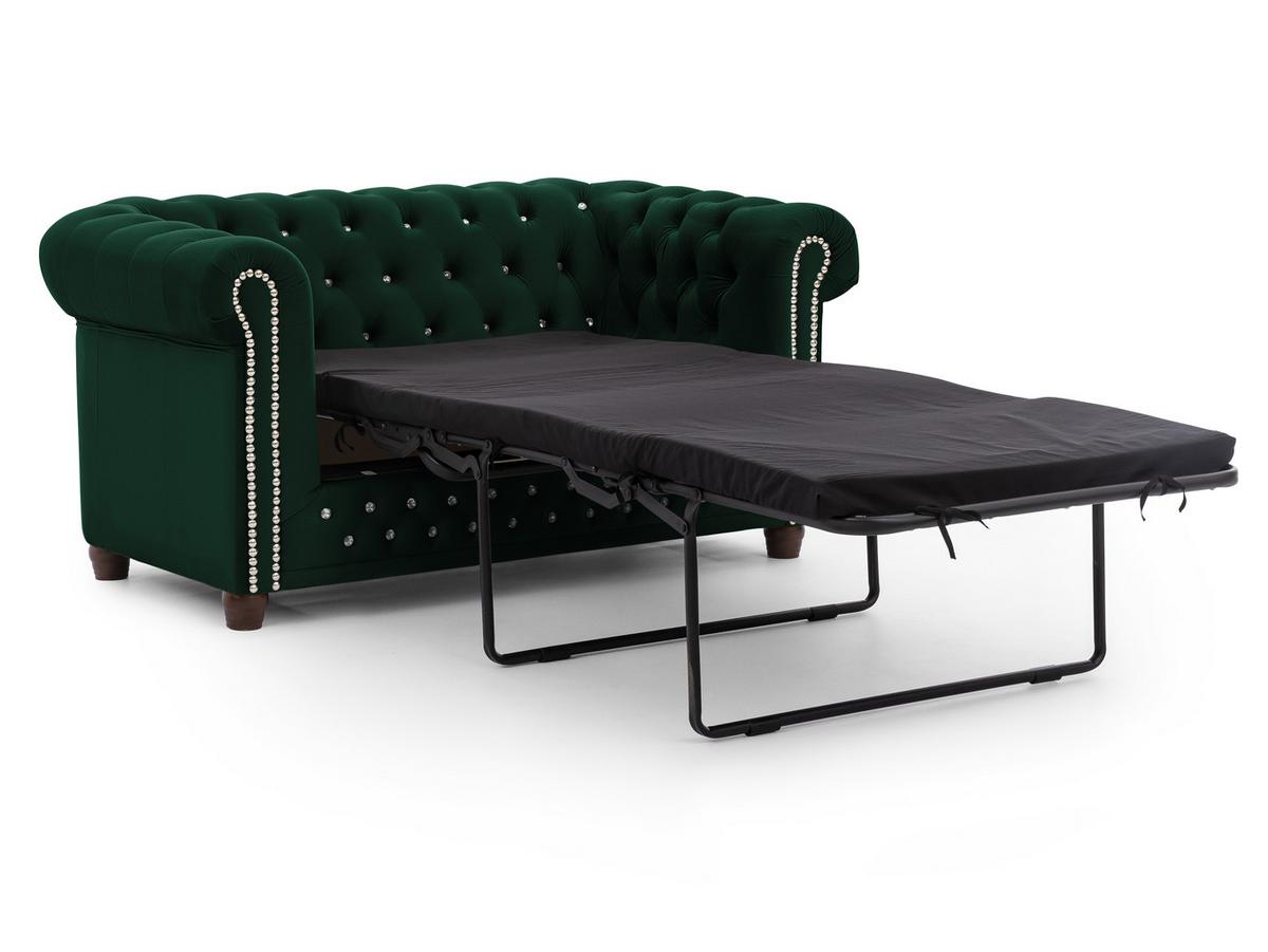 CHESTERFIELD-SOFA 2-Sitzer mit Schlaffunktion Cleo Blink Flasche Grün Samt mit Kristallsteppung und braunen Massivholzfüßen - Braun/Grün, Holz/Textil (148/72/86cm) - S-Style Möbel