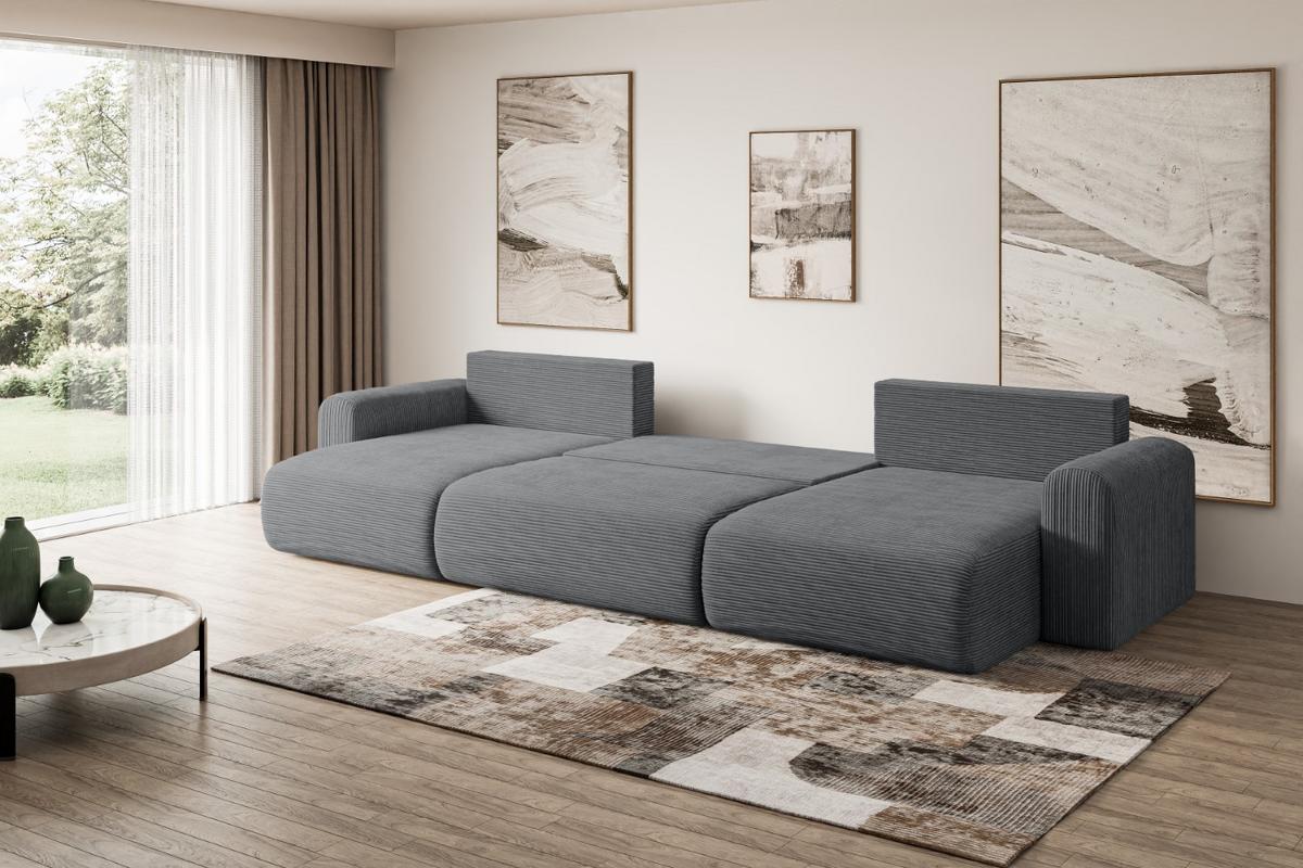 WOHNLANDSCHAFT mit Schlaffunktion und Bettkasten ORRO-U - 362x145x83 cm Dunkelgrau Cord - Dunkelgrau/Schwarz, Holzwerkstoff/Kunststoff (362/83/145cm) - ALTDECOR