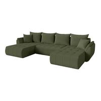 WOHNLANDSCHAFT mit Schlaffunktion und Bettkasten TOKO-U 378x194x86 Grün Bouclé - Schwarz/Olivgrün, Holzwerkstoff/Kunststoff (378/86/194cm) - ALTDECOR