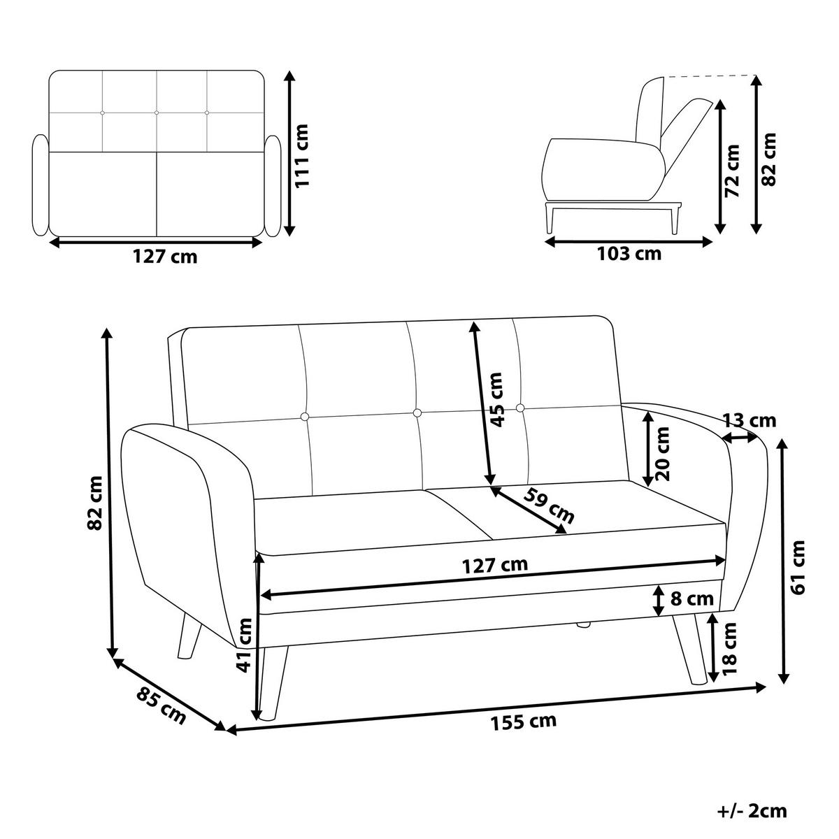 2-SITZER-SCHLAFSOFA Polyester Grau Florli - Hellgrau, Textil (155/82/85cm) - Beliani