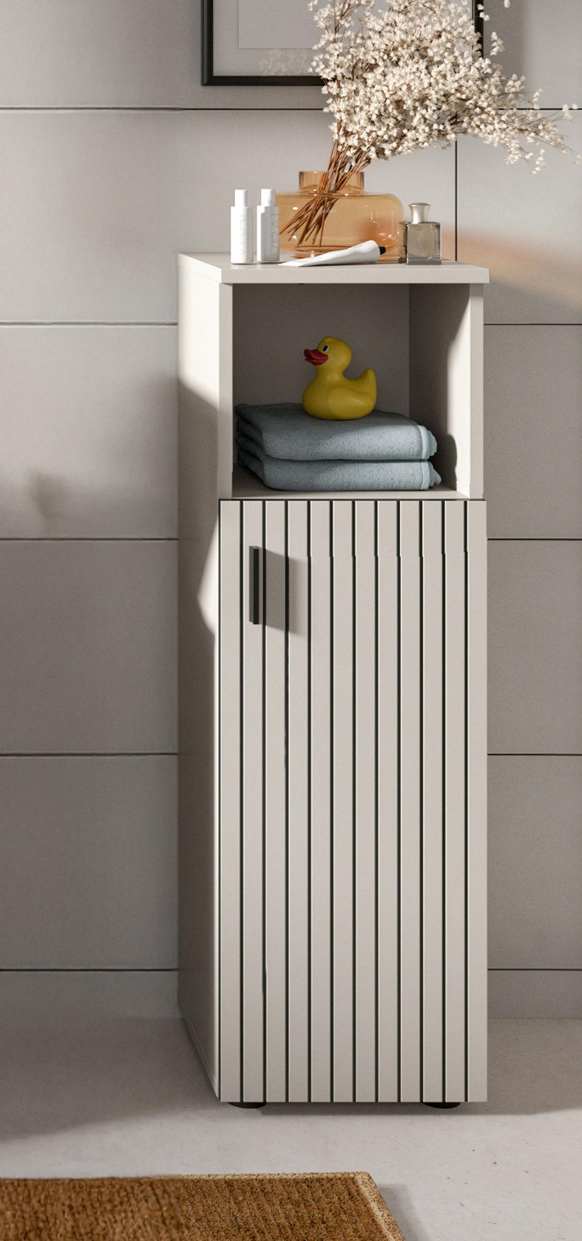 KOMMODE kaschmir 30 x 95 cm, Badschrank Türanschlag wechselbar - Kaschmir/Schwarz, Holzwerkstoff/Kunststoff (30/95/30cm) - Inn.Furn