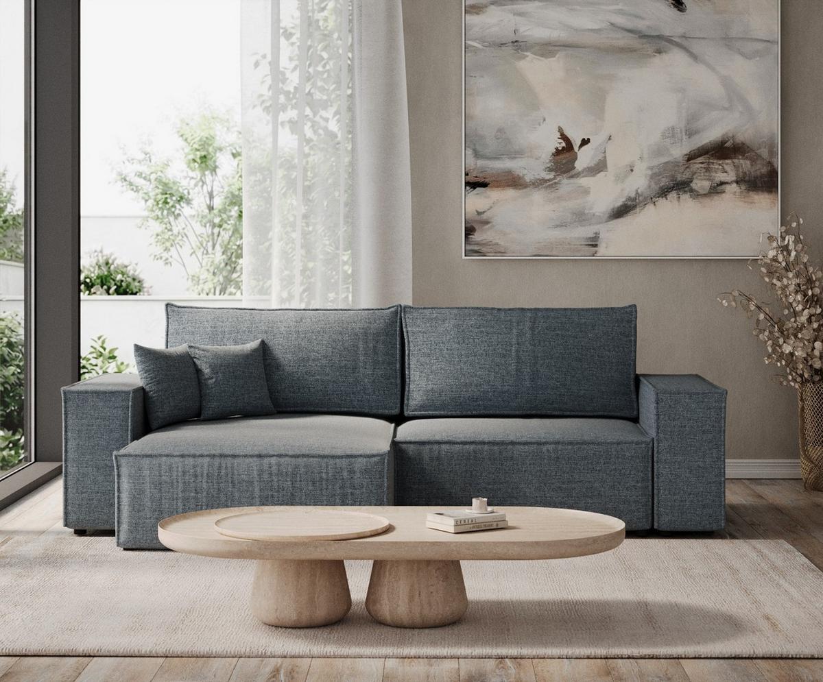 ECKSOFA CAVO mit Schlaffunktion Blaugrau im City Stoff - Blaugrau/Schwarz, Holz/Holzwerkstoff (255/148cm) - AltaBeds