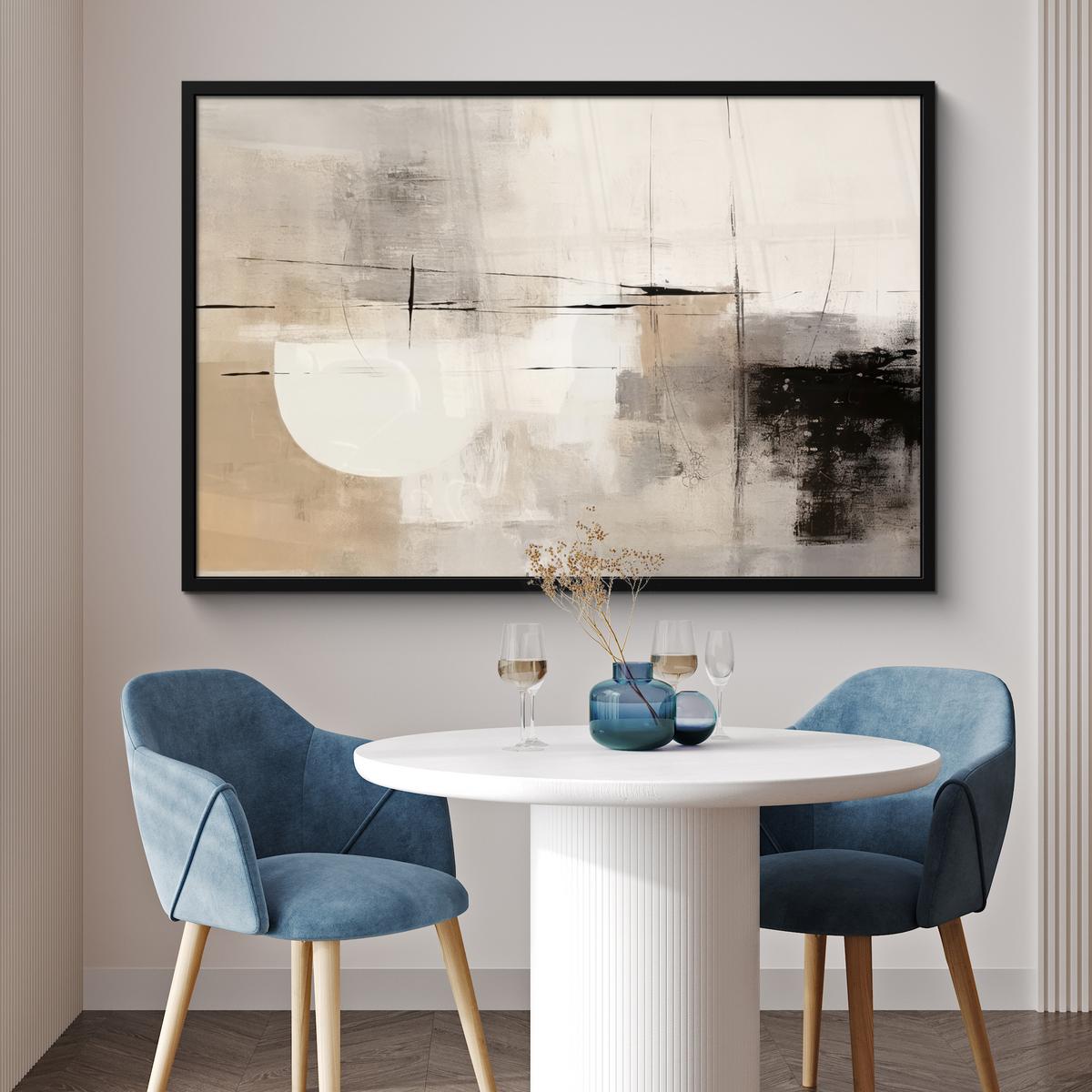 POSTER MIT RAHMENGERAHMTES BILD Abstrakt - Kunst - Grau 120x80 cm - Hellgrau, Papier (120/80cm) - MuchoWow