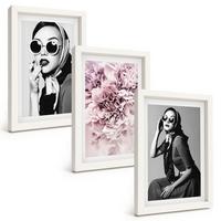BILDER SET 3er Set - 20x30 cm Weißer Rahmen - Stilvolle Porträts von Frauen mit Blumen - Weiß, Kunststoff (20/30cm) - TULUP