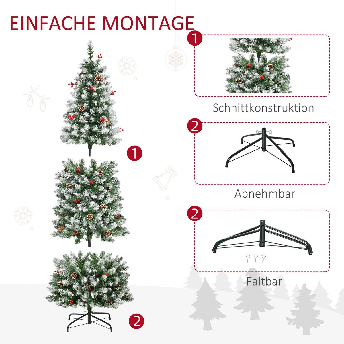 WEIHNACHTSBAUM 1,8 m Christbaum 618Zweige mit LED-Lichter Beeren PVC Grün+Weiß - Multicolor, Kunststoff (180cm) - HOMCOM