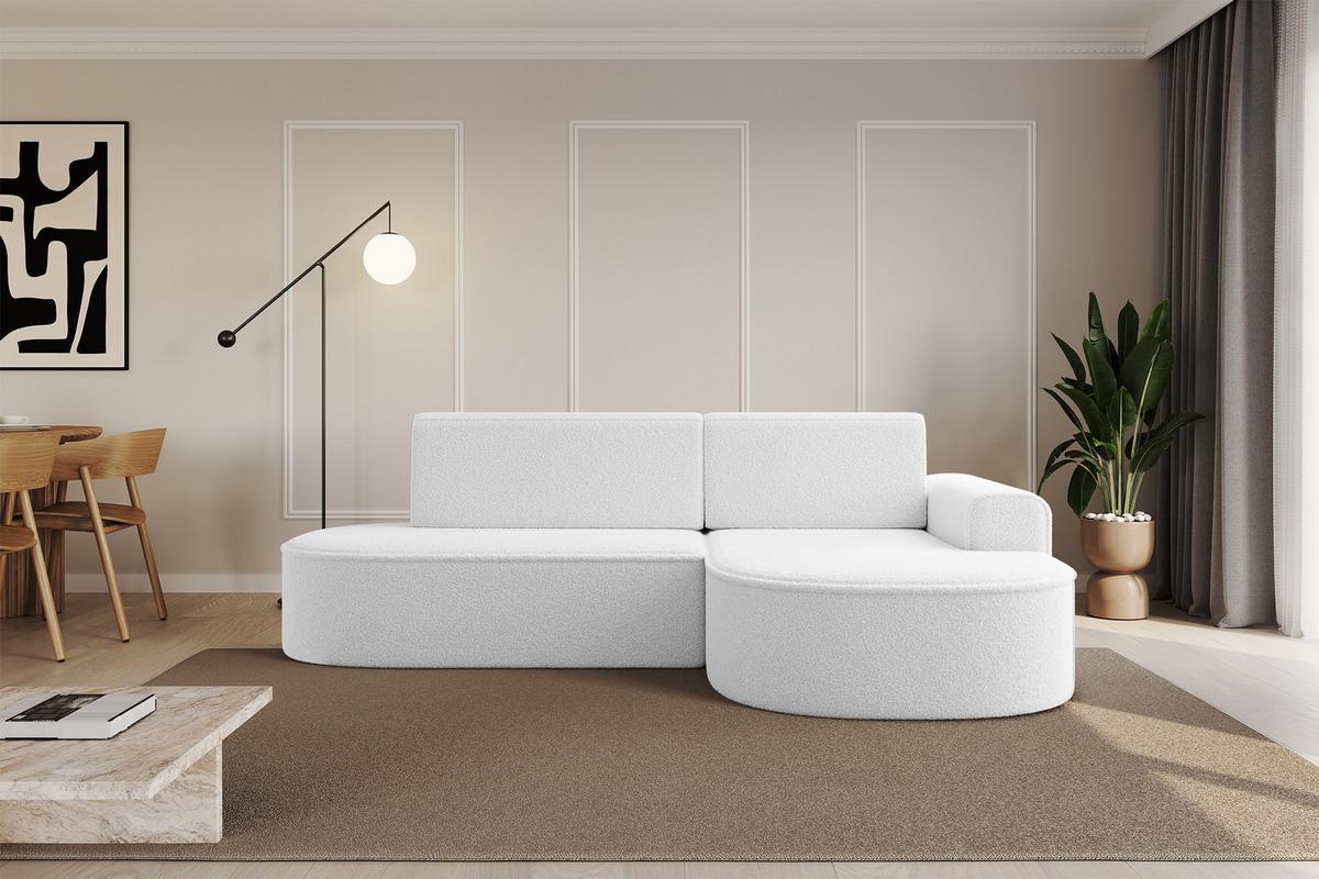 ECKSOFA mit Schlaffunktion und Bettkasten Ottomane Rechts MARI-L1-S - 283x167x73 cm Weiß Bouclé - Schwarz/Weiß, Holzwerkstoff/Kunststoff (167/283cm) - ALTDECOR