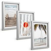 BILDER SET 3er Set - 20x30 cm Silberner Rahmen - Strandtreppe aus Holz, Urlaub - Silberfarben, Kunststoff (20/30cm) - TULUP