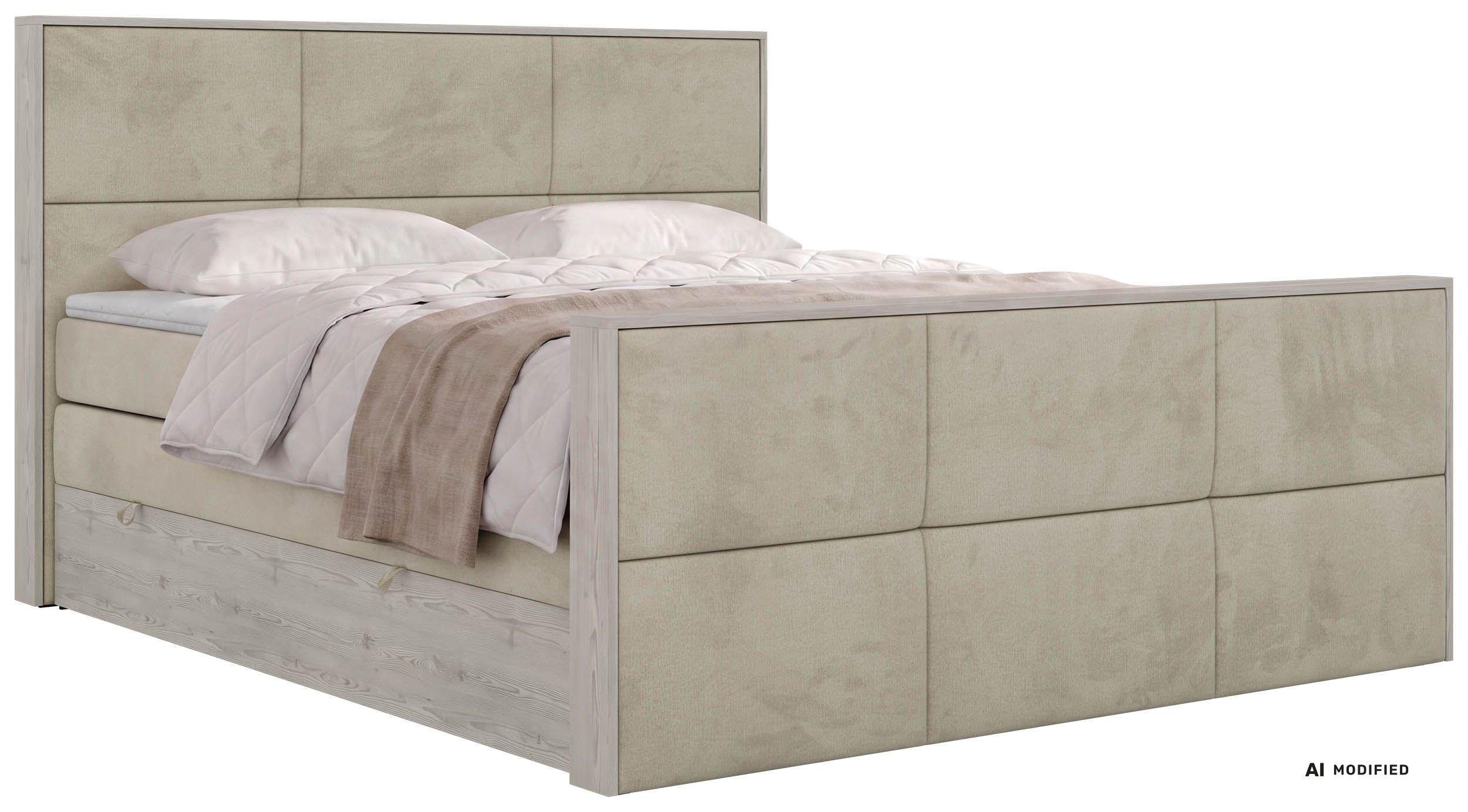 BOXSPRINGBETT DELNOR KING DUO 200/200 - Beige Velvet - Topper Visco - H3 - Beige/Schwarz, Kunststoff/Textil (200/200cm) - MKS