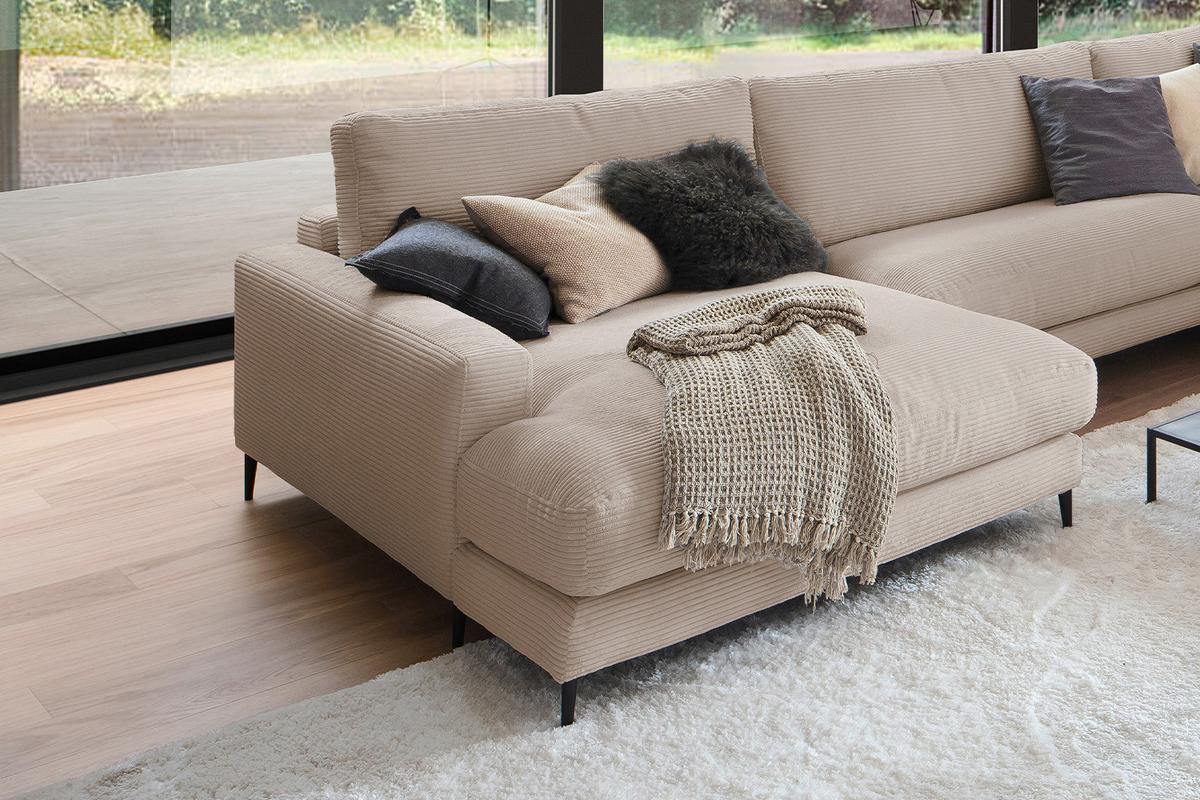WOHNLANDSCHAFT CARA Taupe Cord - Taupe/Schwarz, Textil (341/84/223cm) - KAWOLA