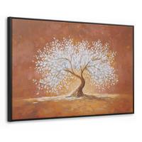 LEINWAND Bilder mit Rahmen - Abstrakt - Baum - Weiß - Blätter - 90x60 - Braun, Textil (90/60cm) - MuchoWow