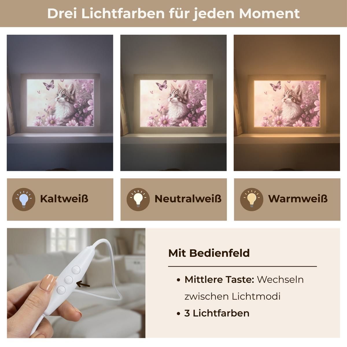 WANDLEUCHTE Kätzchen - Blumen - Schmetterlinge - Lila 20x15 cm - Altrosa, Holzwerkstoff (20/15/8cm) - OnlyWow