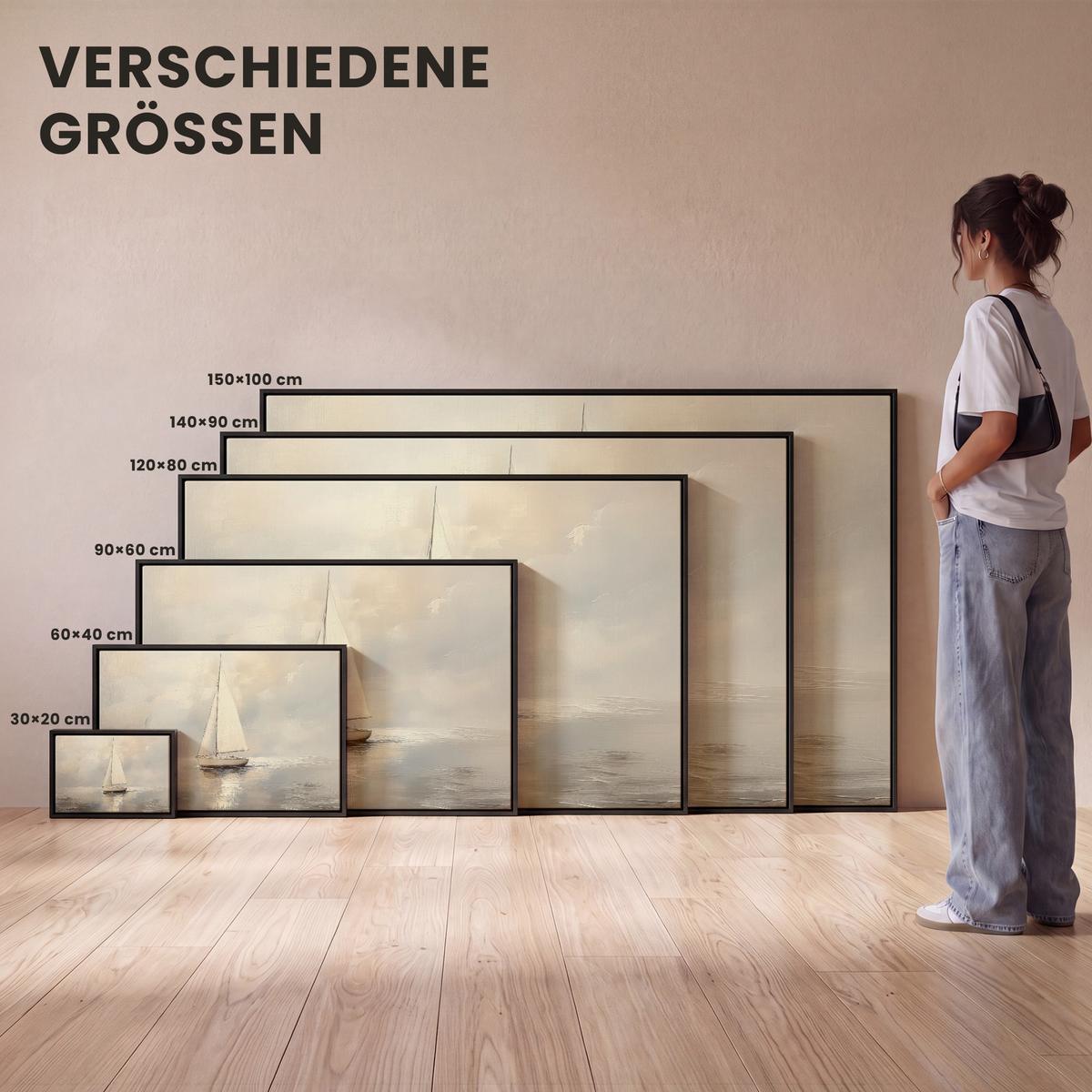 LEINWAND Bilder mit Rahmen - Segelschiff - Meer - Bewölkt - 30x20 - Creme, Textil (30/20cm) - MuchoWow