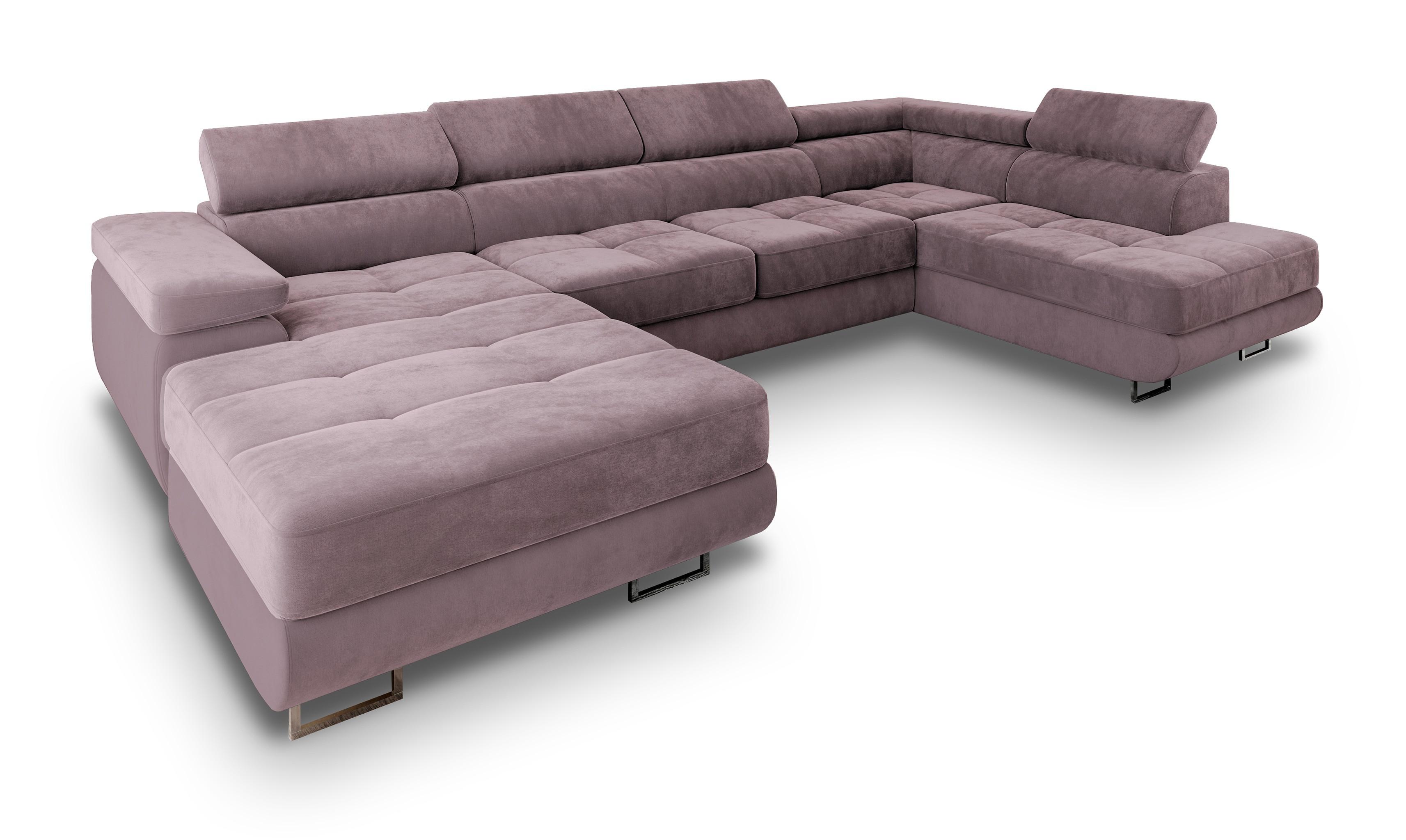 WOHNLANDSCHAFT CASONE R-S Lila Velours-Stoff mit Schlaffunktion - Lila/Silberfarben, Holz/Textil (345/90/202cm) - MASSENO