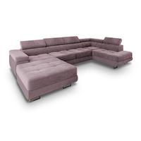 WOHNLANDSCHAFT CASONE R-S Lila Velours-Stoff mit Schlaffunktion - Lila/Silberfarben, Holz/Textil (345/90/202cm) - MASSENO