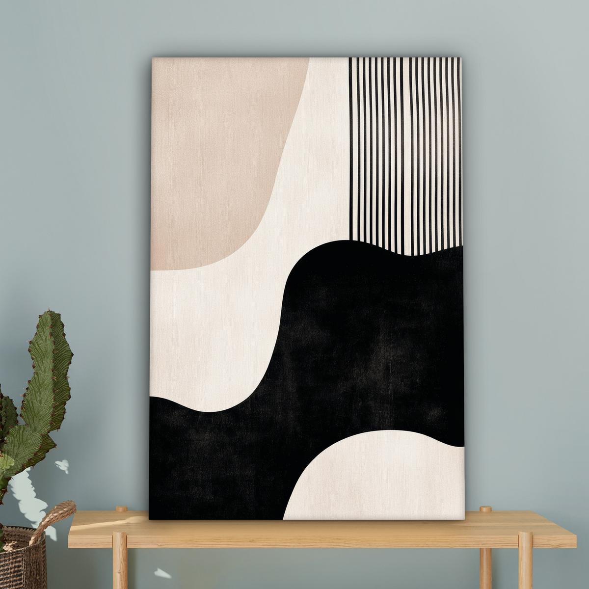 LEINWANDBILD Abstrakt - Japandi - Beige - Modern Wanddeko 40x60 cm - Schwarz, Textil (40/60cm) - MuchoWow