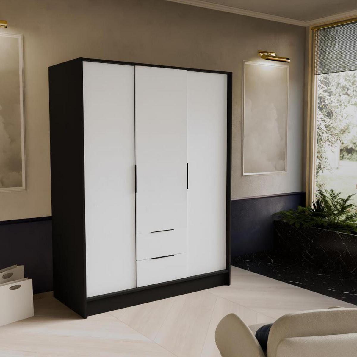 DREHTÜRENSCHRANK Niko 150/51/200 cm schwarz+weiß - Schwarz/Weiß, Holzwerkstoff (150/200/51cm) - Beautysofa