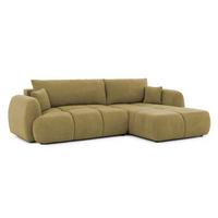ECKSOFA Loretto aus natürlichem Grün Webstoff mit Schlaffunktion, Bettkasten und tiefen Steppungen in Bubble-Optik - Schwarz/Grün, Holz/Kunststoff (275/180cm) - S-Style