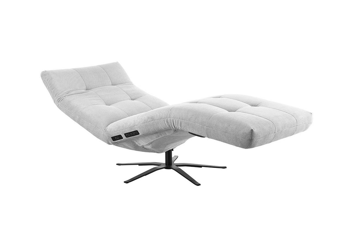 RELAXLIEGE LETICIA Silber Cord Drehbar (360°), Relaxfunktion - Silberfarben/Schwarz, Textil/Metall (82/115/156cm) - KAWOLA