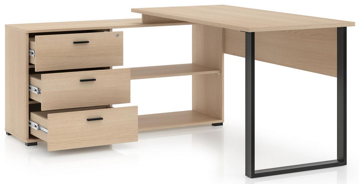 ECKSCHREIBTISCH Odelis mit 3 Schubladen 167 cm - Beige/Schwarz, Holzwerkstoff/Metall (138/167.9/76.6cm) - Selsey