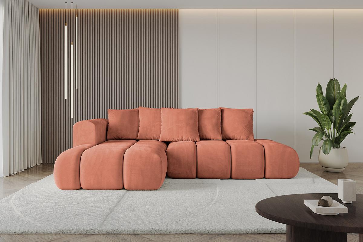 ECKSOFA Ottomane Links CLOUD-L-v1 280x185x90 Apricot Velours - Koralle, Holzwerkstoff/Kunststoff (180/289cm) - ALTDECOR