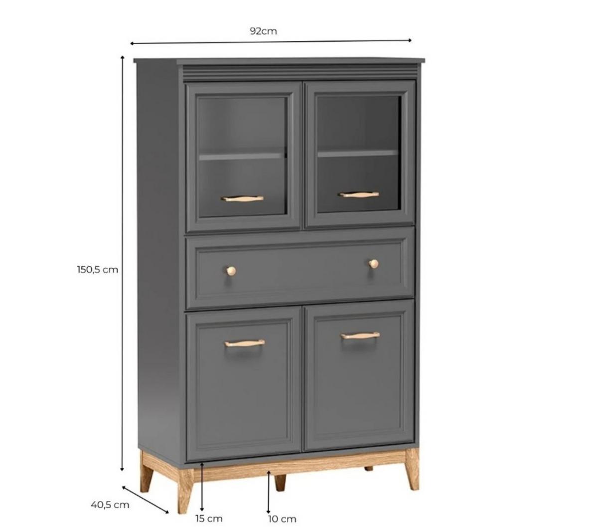 VITRINE SUOLO 150,5 / 92 cm in Grau - Grau, Holzwerkstoff (92/150.5/40.5cm) - MASSENO