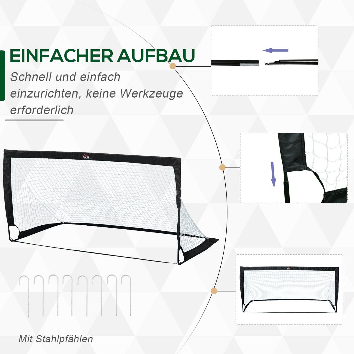 FUSSBALLTORE Fußballnetz 2er Set Minitore Faltbar Stahl Schwarz 186x90x89 cm - Schwarz, Metall (90/183cm) - HOMCOM