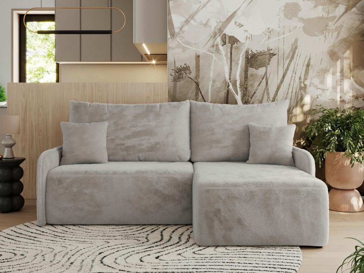 ECKSCHLAFSOFA ARPA L Hellgrau Plüsch - rechts - Hellgrau/Schwarz, Kunststoff/Textil (150/198cm) - MKS