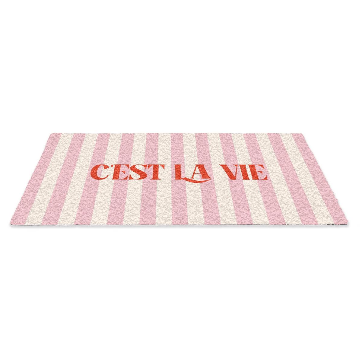 FUSSMATTE Zartrosa – Rot – Streifen – C'est La Vie 60x40 cm - Rosa, Kunststoff (60/0.4cm) - MuchoWow