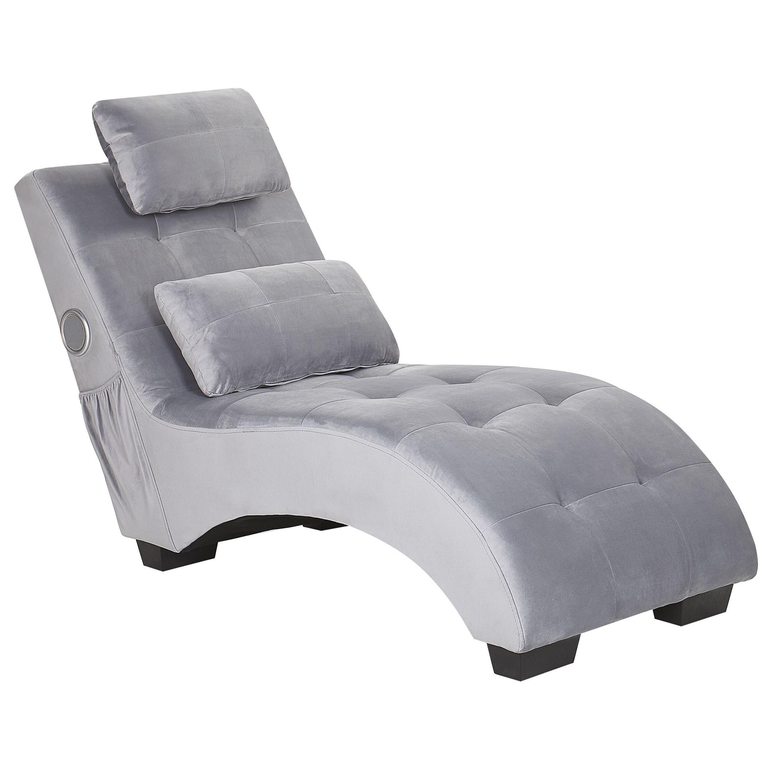 CHAISELONGUE Samtstoff Grau Simorre - Hellgrau, Textil (157/82/66cm) - Beliani