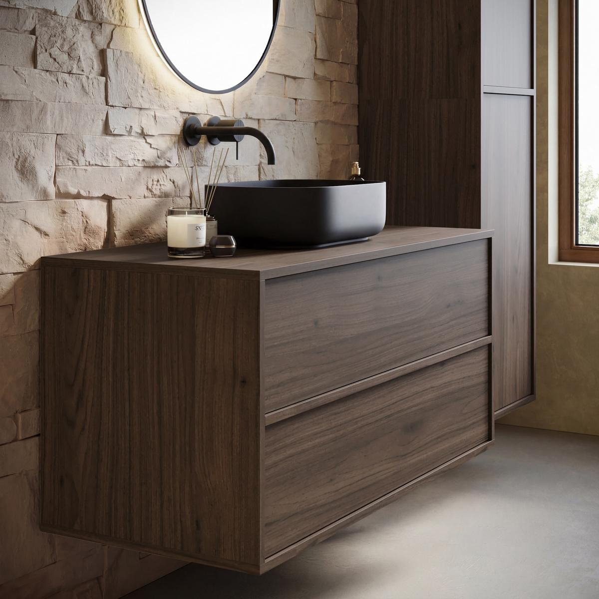 BADMÖBEL-SET Mali 2 Teile Walnuss Braun - 100 x 46 x 54 cm - Walnussfarben, Holz (100/46/46cm) - Badplaats