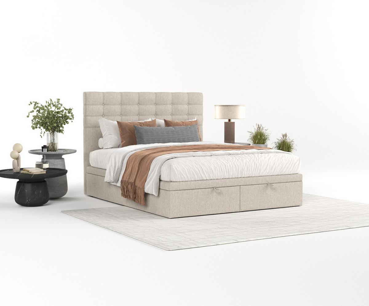 POLSTERBETT Callo mit Stauraum 160/200 cm Hellbeige im Megan Stoff - Sandfarben/Schwarz, Holz/Holzwerkstoff (160/200cm) - AltaBeds