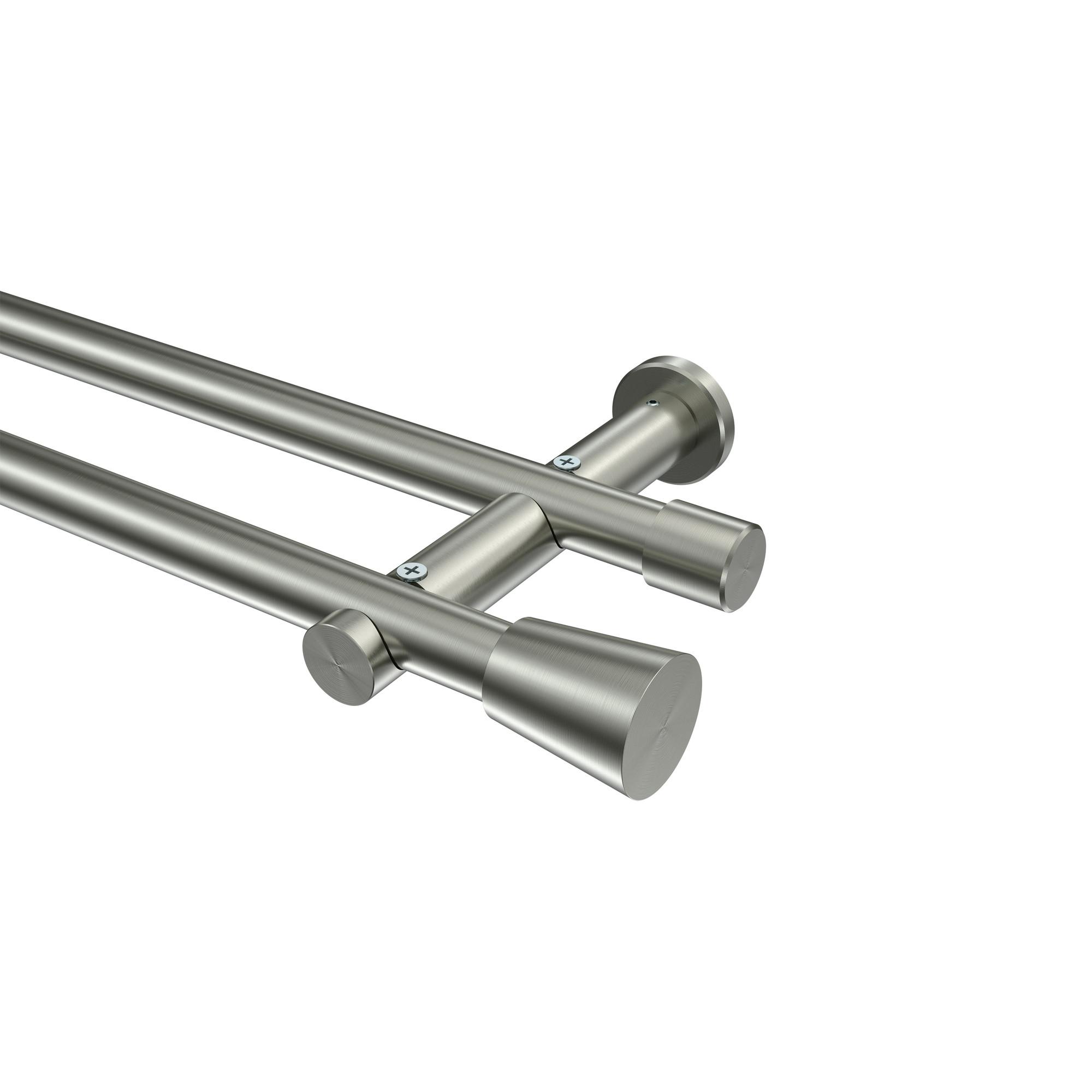 GARDINENSTANGE Platon Sitra 360 cm (geteilt in 2 x 180 cm), 2-läufig (ohne Ringe), 20 mm Ø Edelstahl-Optik - Edelstahlfarben, Metall (360cm) - INTERDECO