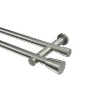GARDINENSTANGE Platon Sitra 360 cm (geteilt in 2 x 180 cm), 2-läufig (ohne Ringe), 20 mm Ø Edelstahl-Optik - Edelstahlfarben, Metall (360cm) - INTERDECO
