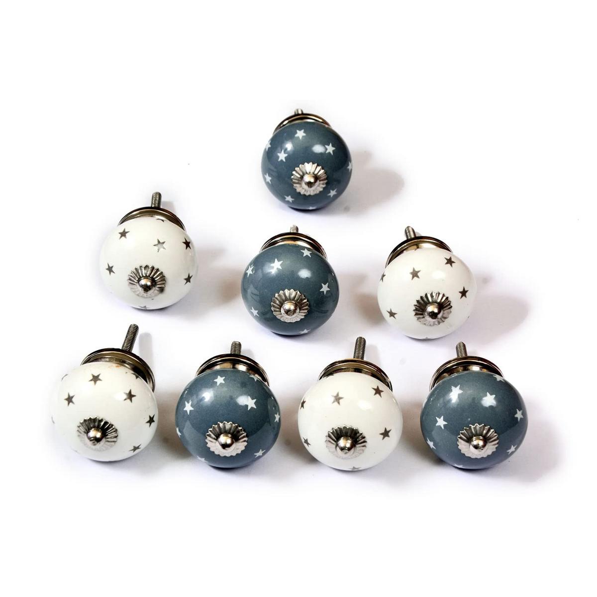 KERAMIKKNÖPFEN Set mit 8 in Weiß und Grau 40 mm Durchmesser. - Hellblau, Keramik (4/4/6.9cm) - Nacnic